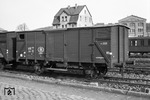 Gedeckter Güterwagen der belgischen Eisenbahnen Type 2021 (Nr. 3318041) im Bahnhof Neheim-Hüsten. (02.1961) <i>Foto: Reinhard Todt</i>