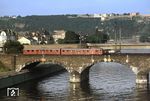 426 001 überquert als Pendelzug Neuwied - Koblenz die Moselbrücke in Koblenz. Im Hintergrund die Festung Ehrenbreitstein.  (17.07.1978) <i>Foto: Peter Schiffer</i>