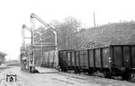 Eine damals hochmoderne Verladeanlage für Zuckerrüben, mit der die gesamte Ladung von Anhängern in Güterwagen gekippt werden konnte. (1958) <i>Foto: BD Mainz, Slg. W. Löckel</i>