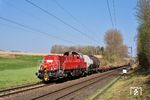 265 011 mit dem bescheidenen Rest-Güterverkehr aus Remscheid und Wuppertal vor EZ 54490 (Wuppertal-Langerfeld - Köln-Kalk Nord) bei Gruiten. (24.03.2022) <i>Foto: Zeno Pillmann</i>