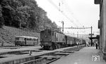 SBB Ae 3/6II 10451 ist im Bahnhof Koblenz/CH mit einem Personenzug aus Winterthur eingetroffen. Dort wartet DB 795 124 auf Anschlussfahrgäste nach Waldshut. (06.06.1970) <i>Foto: Karl Wyrsch, Slg. D. Ammann</i>